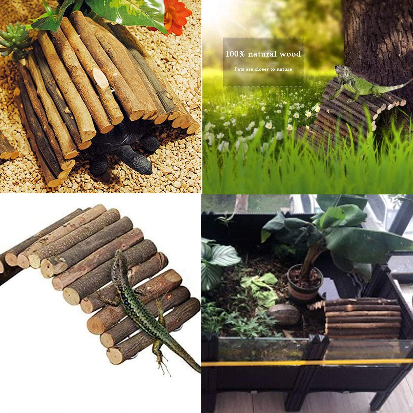 kathson Bearded Dragon Hammock Reptile Hideout Wooden Bridge Jungle Climber Vines Flexible Reptile Leaves with Suction Cups Rept